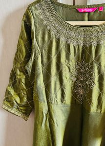 Olive Green Embroidered Kurti
