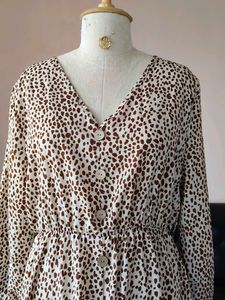 Leopard Print V-Neck Midi Dress