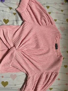 Pink Textured Tie-Front Top