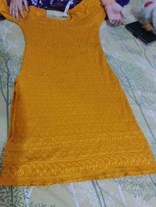 Mustard Yellow Embroidered Kurti