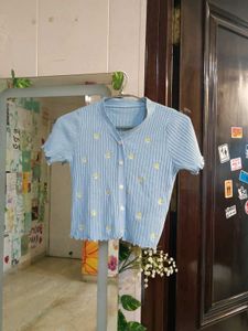 Blue Flower Ripped Top