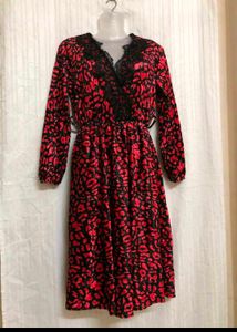 Vintage Red &amp; Black Print Dress