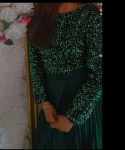Party Wear Sequin Green Crop Top