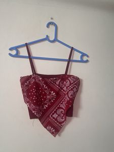 red boho printed cropped top