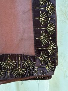Brown Saree with Stones Work