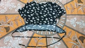 A Black Colour Top From Savana With Flowers
