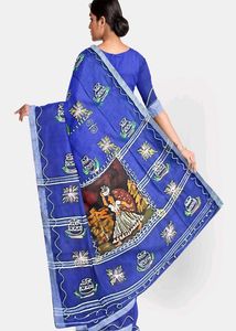 Blue Cotton Saree with Unique Print