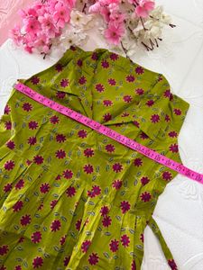 Cotton Green Floral Peplum Short top / Kurti