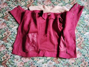 Burgundy Faux Suede Moto Jacket