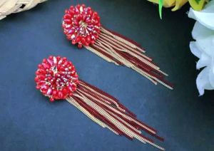Red Beaded Tassel Earrings
