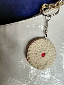 Crochet cream biscuit bag charm and keychain