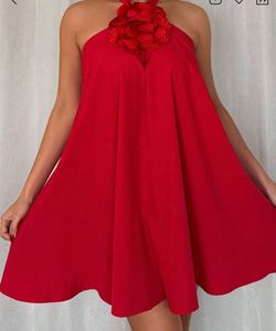 Red Halter Flower Dress