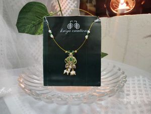 Kundan Stone Invisible Green &amp; White Necklace