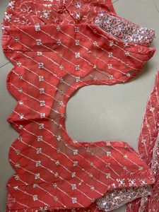 ❤🌸Beautiful Embroidered Coral Saree🎉