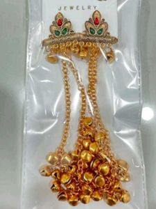 Elegant Gold Tone Dangle Ghungroo Earrings