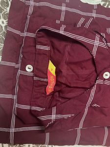 Maroon Checkered Kurta Set