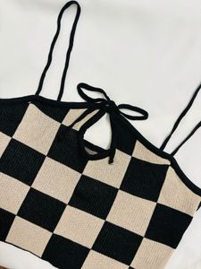 Checkered Knit Cami Top