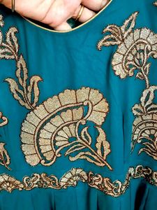 Ethnic Gown Dark Teal Green Colour