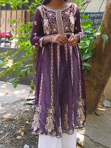 Elegant Embroidered Purple Kurt
