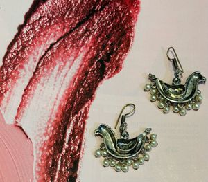 Bird Design Silver Tone Earrings