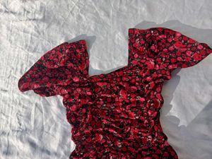Brand New (Urbanic)Red Floral Gathered Sheath Dres