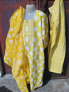 Yellow Printed Kurta Set