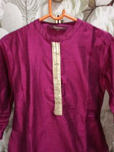 Magenta Kurti with Gold Detail