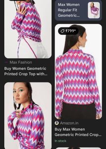 MAX Geometric Printed Crop Top with Ruching