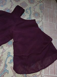Wine Coloured Cold Shoulder Top