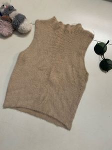 Beige Sleeveless Knit Top