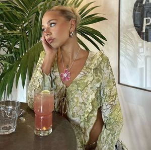 Newme Green Floral Ruffle Blouse/Top