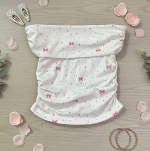 Cute White Tube Top with Bows
