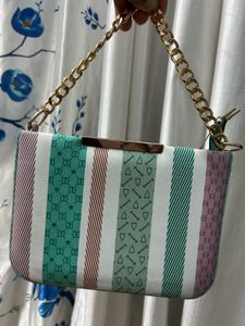 Striped Pouch with Chain