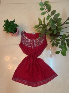 Red Embroidered short kurti