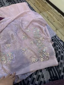 Soft Organza Baby Pink Saree With 2 Blouse