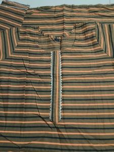 Brown Striped Kurta