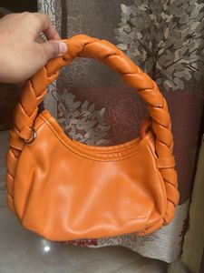Orange Braided Handle Bag