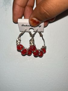 Red Beaded Hoop Earrings