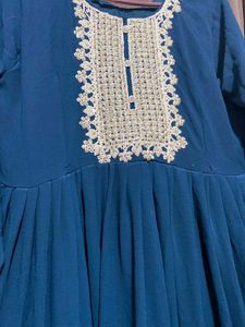 Blue Embroidery Long Gown