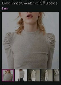 Zara Grey Long Sleeve Top with Pearls