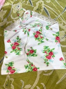 Floral Lace Trim Halter Top
