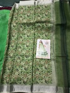 BrandNew Green AjrakhDigitalPrint Saree WithBlous
