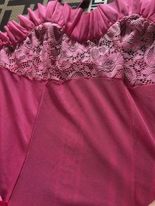Pink Lace Trim Babydoll