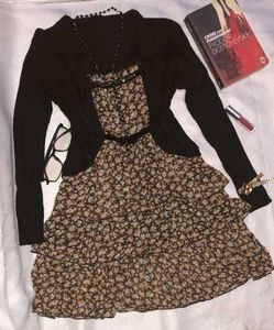 Floral Vintage with Black Cardigan✨