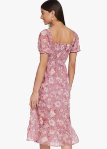 Floral Midi Dress with Puff Sleeves