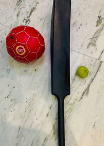1. Plastic Cricket Bat (Black) 2. Small Red Footba
