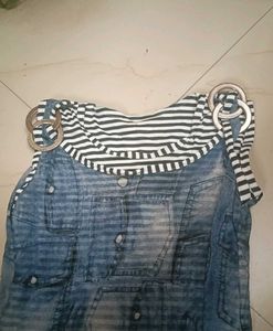 Striped &amp; Denim Print Tank Top