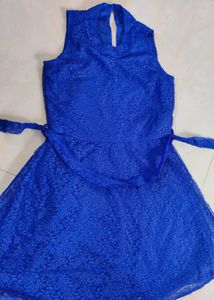 Blue Lace CUTE DRESS WITH belt And Zip