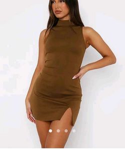 Chic Brown High-Neck Sleeveless Mini Dress