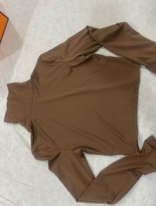 Turtleneck Brown Long Sleeve Crop Top